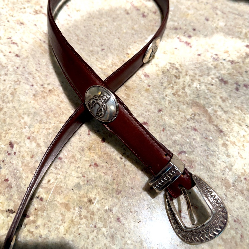 Brown Leather Belt with Silver Buckle